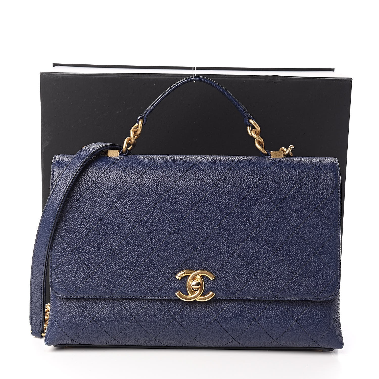 Chanel Grained Calfskin Stitched Flap Navy Blue 13 of 13
