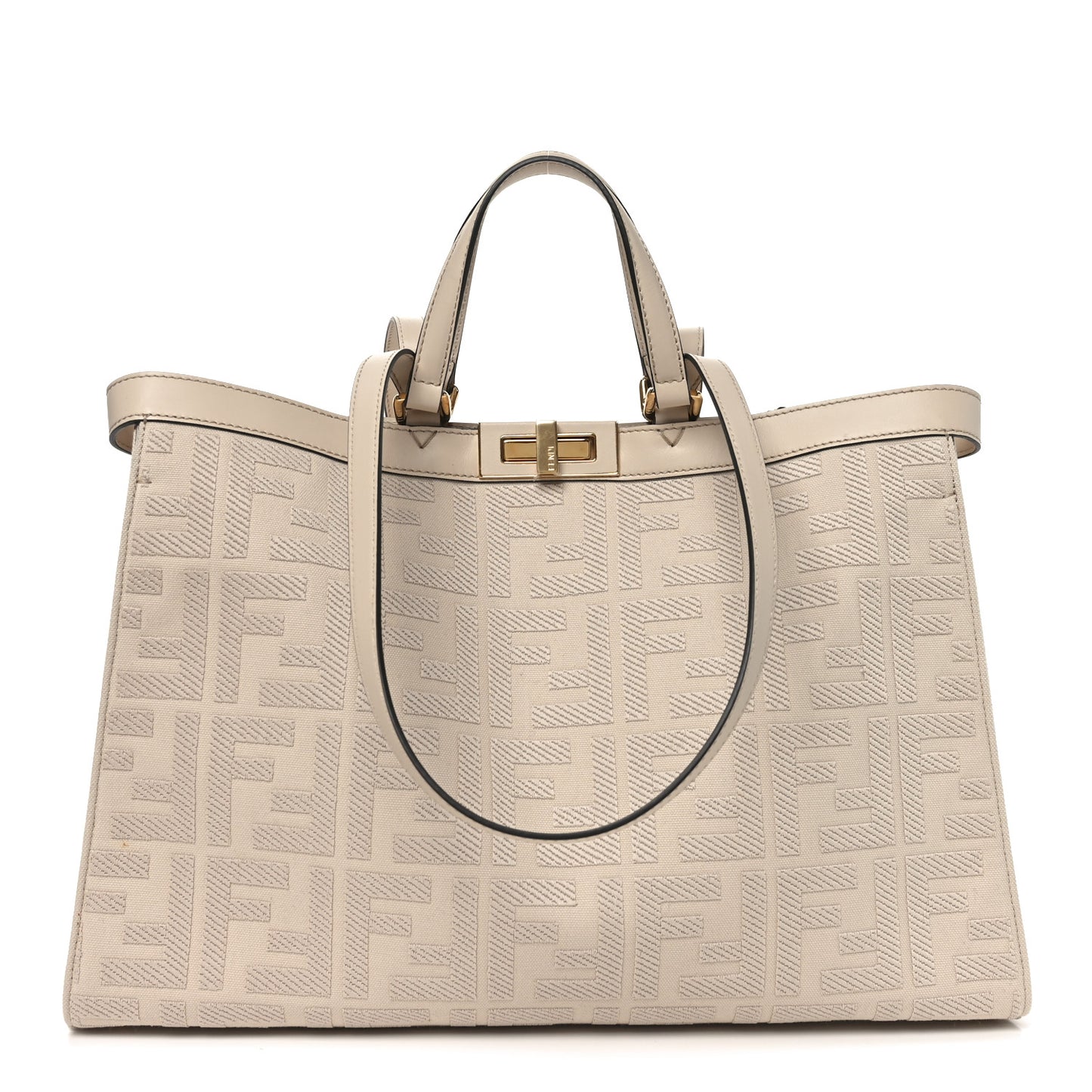 Canvas Vitello King FF Embroidered Medium Peekaboo X-Tote Poudre