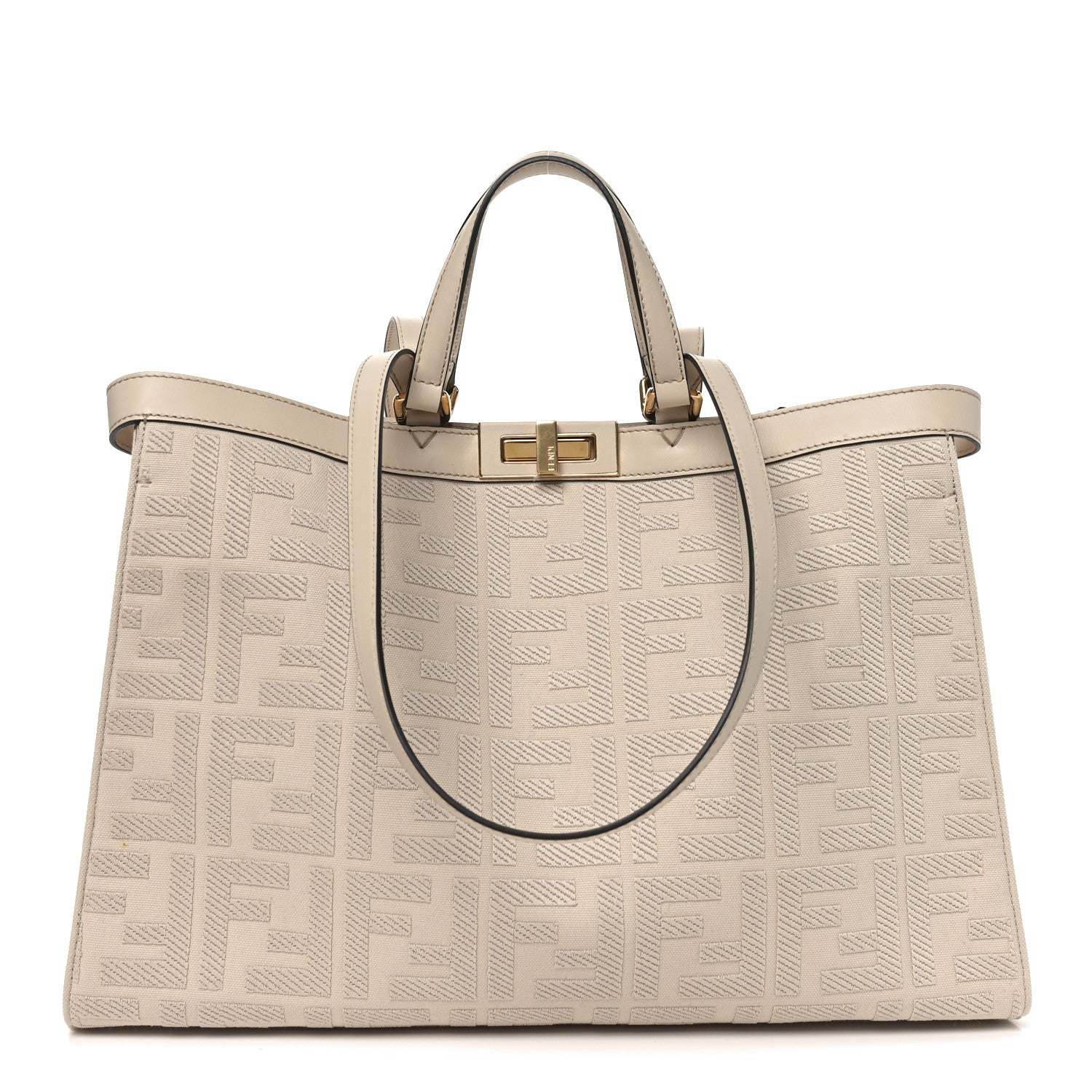 Fendi Canvas Vitello King FF Embroidered Medium Peekaboo X-Tote Poudre 1 of 10