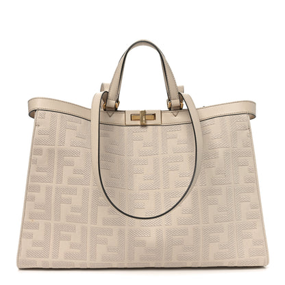 Fendi Canvas Vitello King FF Embroidered Medium Peekaboo X-Tote Poudre 1 of 10