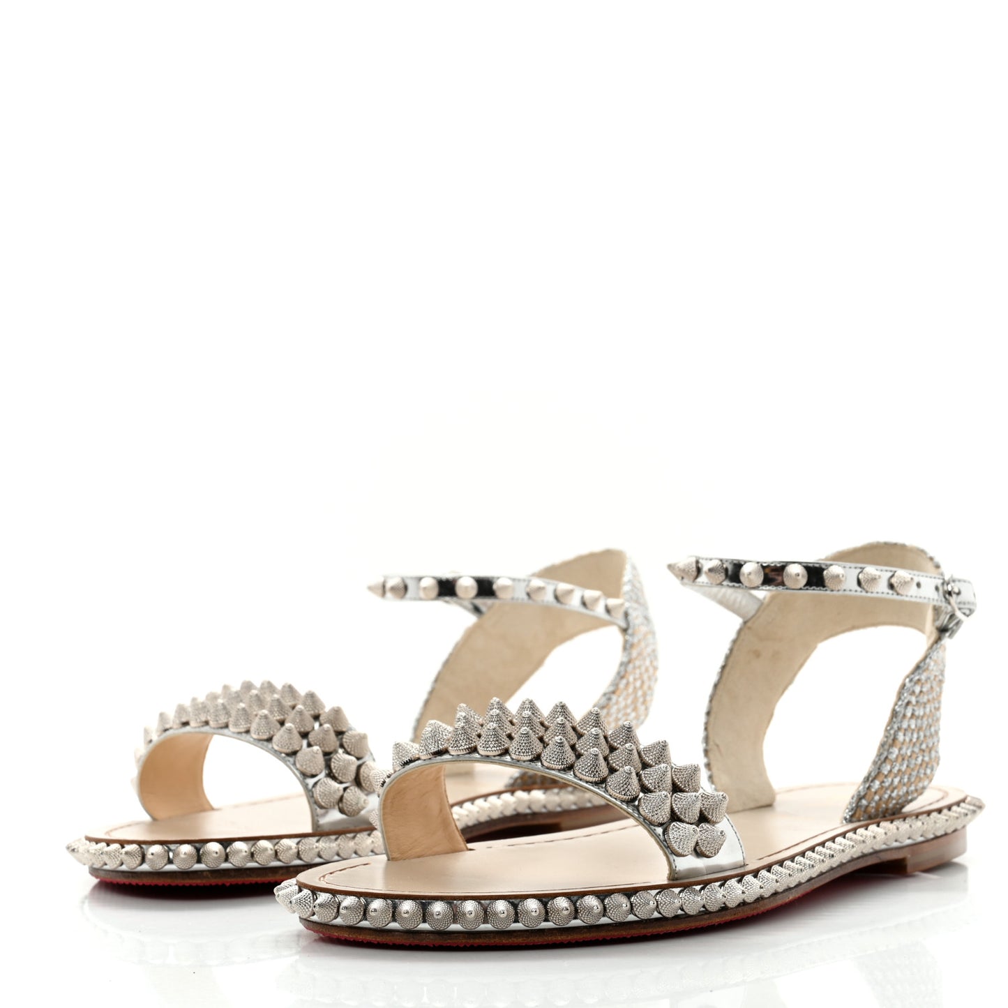 Metallic Cordorella Spiked Flat Sandals 40 Silver
