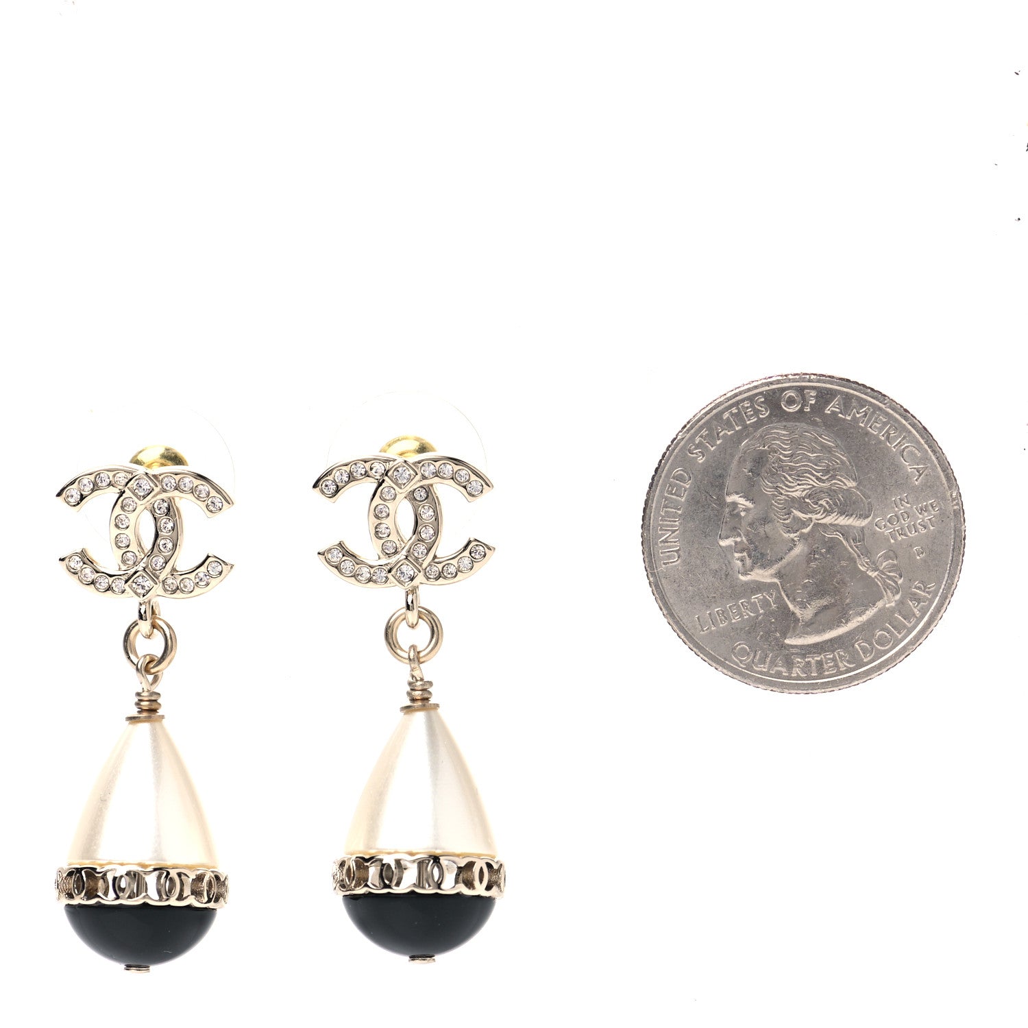 Chanel Crystal Pearl CC Fantasy Drop Earrings Gold Black 2 of 4