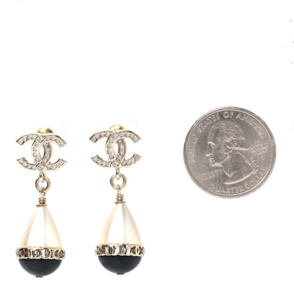 Chanel Crystal Pearl CC Fantasy Drop Earrings Gold Black 2 of 4