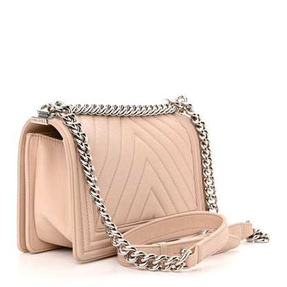 Chanel Calfskin Chevron Quilted Medium Boy Flap Beige 3 of 16
