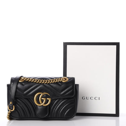 Gucci Calfskin Matelasse Mini GG Marmont Shoulder Bag Black 8 of 8