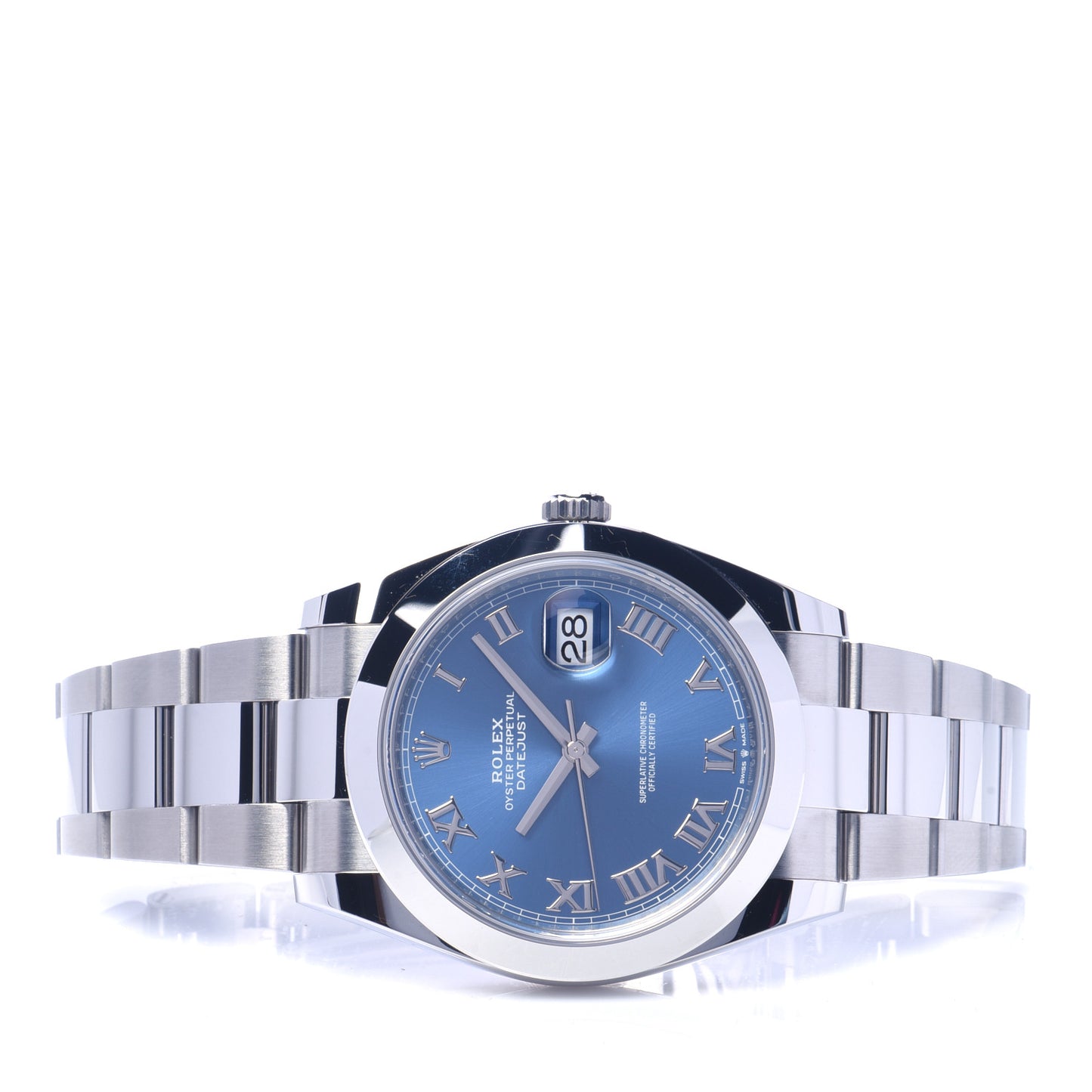 Stainless Steel 41mm Oyster Perpetual Datejust Watch Azzurro Blue Roman 126300