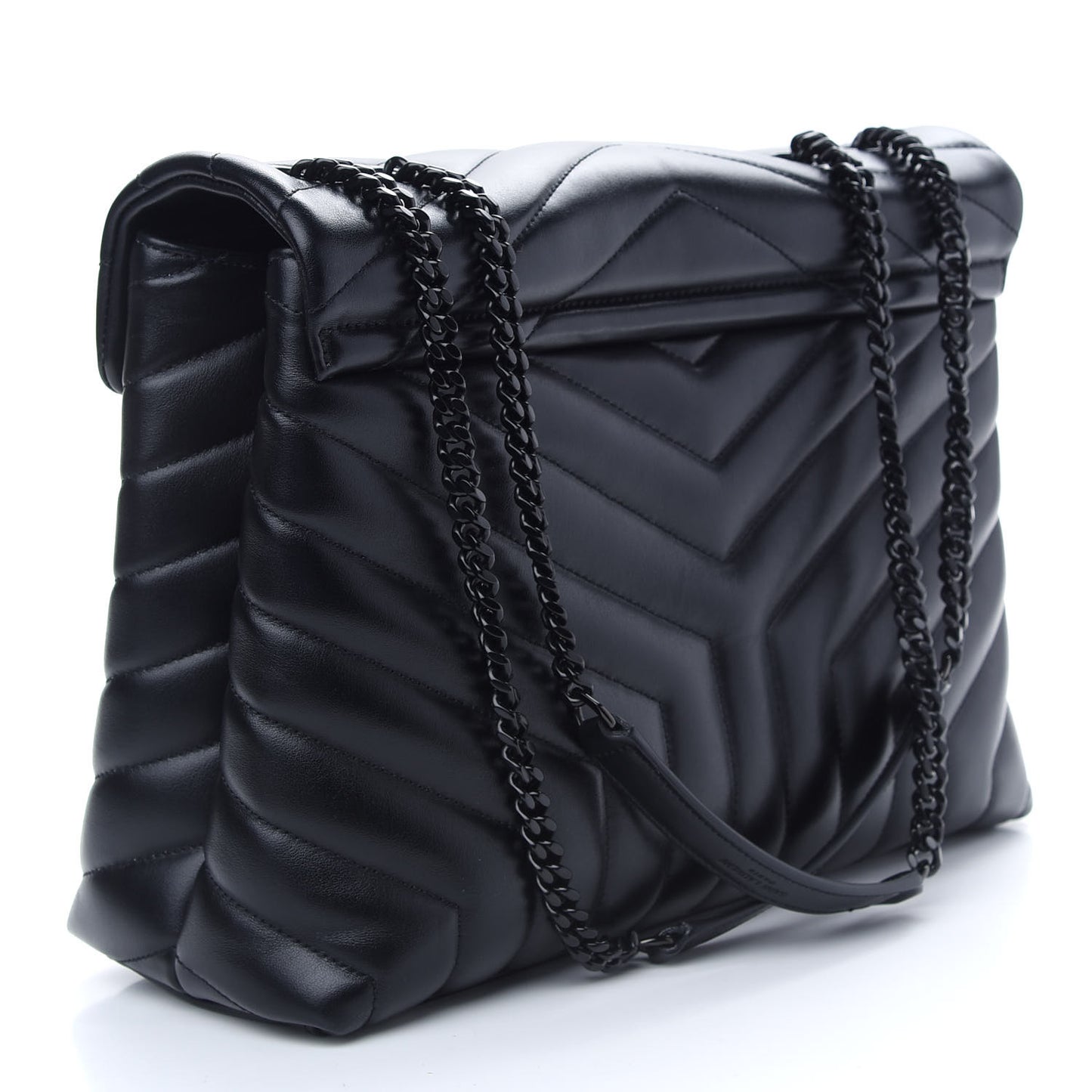 Calfskin Y Quilted Monogram Medium Loulou Chain Satchel Black