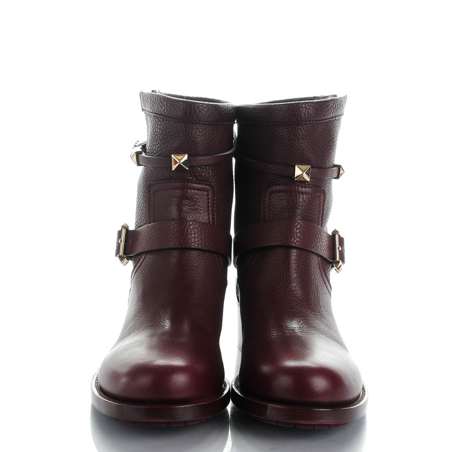 Pebbled Calfskin Rockstud Biker Boots 39.5 Rubin