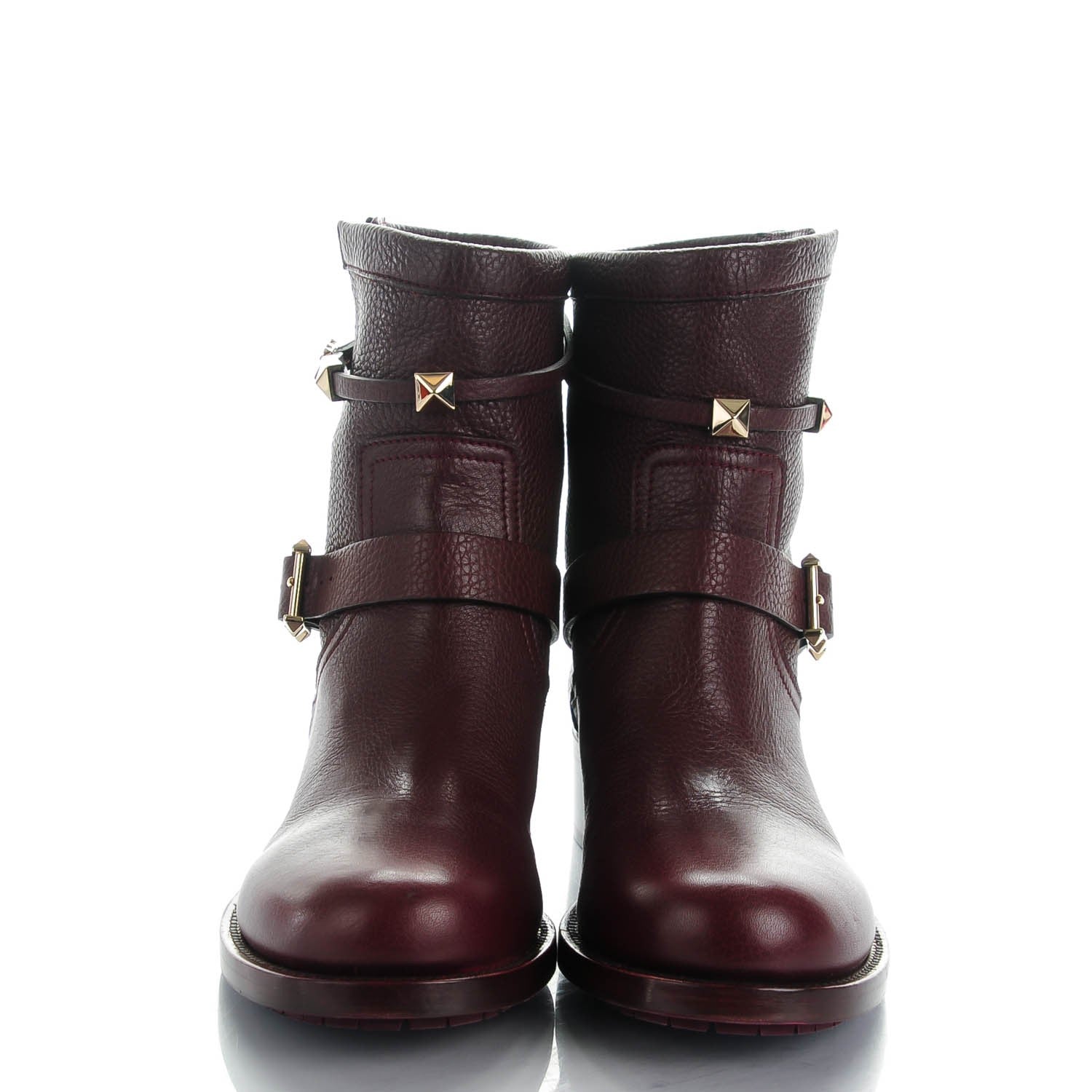 Valentino Garavani Pebbled Calfskin Rockstud Biker Boots 39.5 Rubin 2 of 10