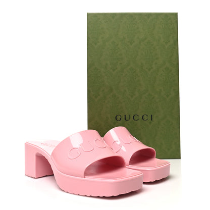 Gucci Rubber Gucci Logo Womens Platform 20/60mm Slide Sandals 35 Wild Rose 9 of 9