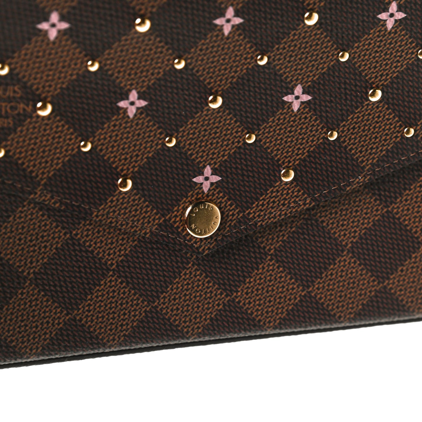Damier Ebene Studded Pochette Felicie Chain Wallet