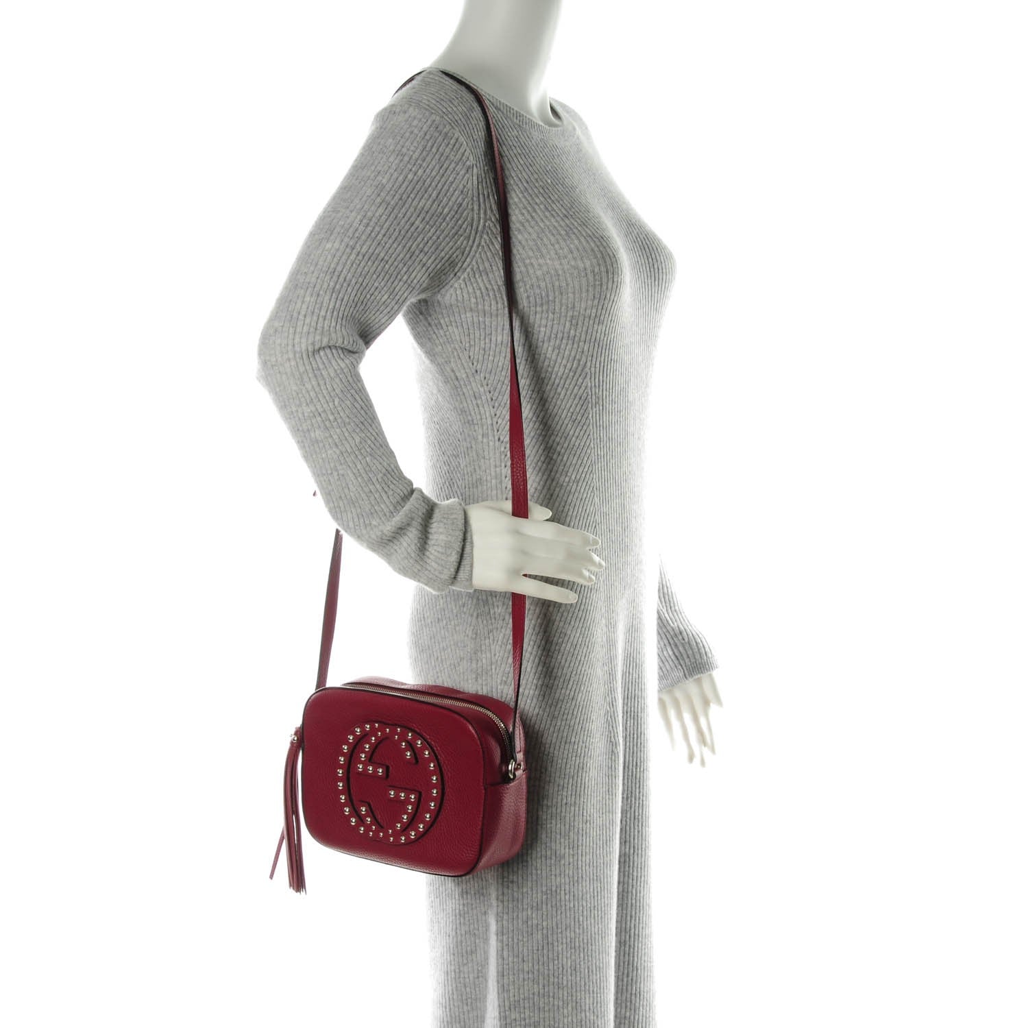 Gucci Pebbled Calfskin Studded Small Soho Disco Bag Soft Burgundy 2 of 7