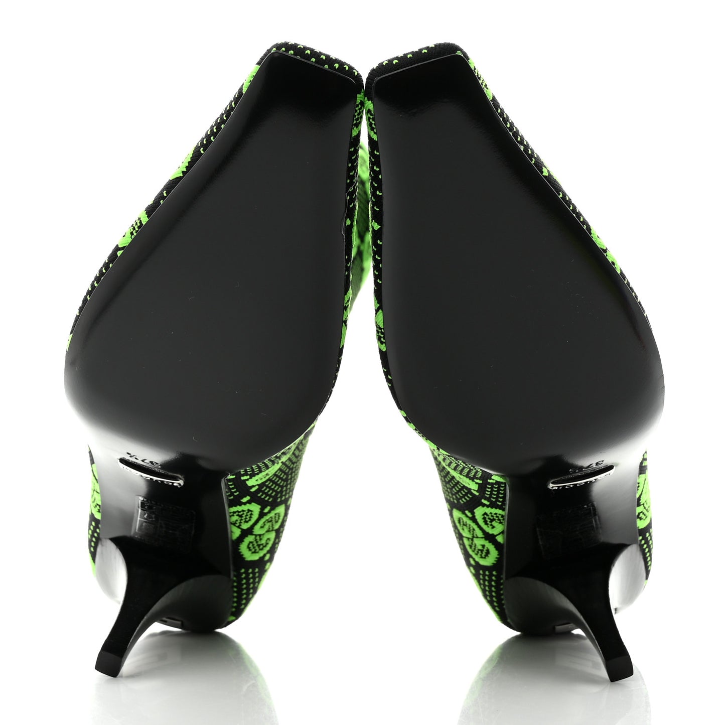 Technical Jersey Knit GG Monogram Square G 75mm Ankle Boots 37.5 Black Neon Green