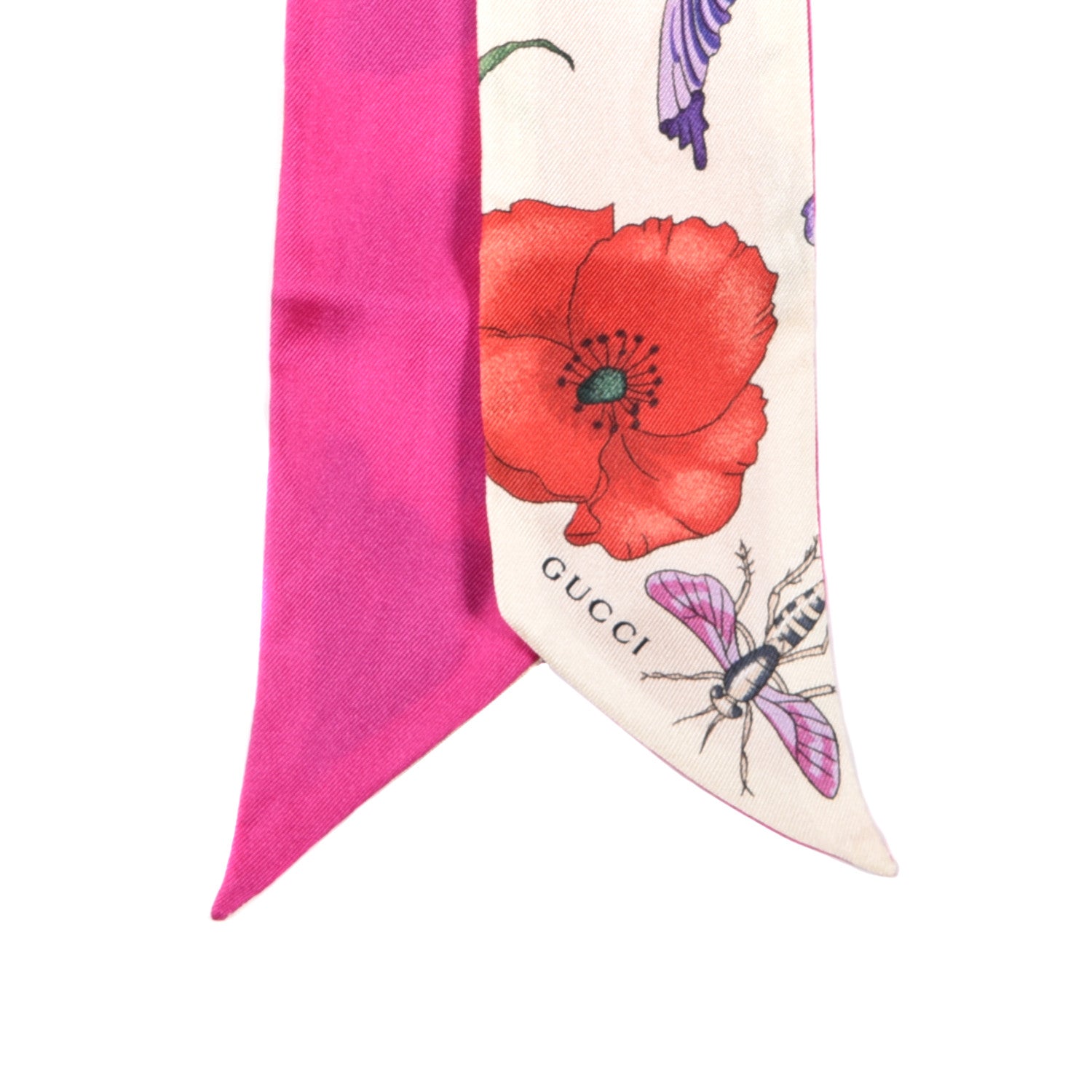 Gucci Silk Floral Neck Bow Scarf Ivory Pink 2 of 3
