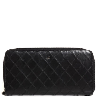 Chanel Lambskin Diamond Stitched Large Zip Around Wallet Black 1 of 7