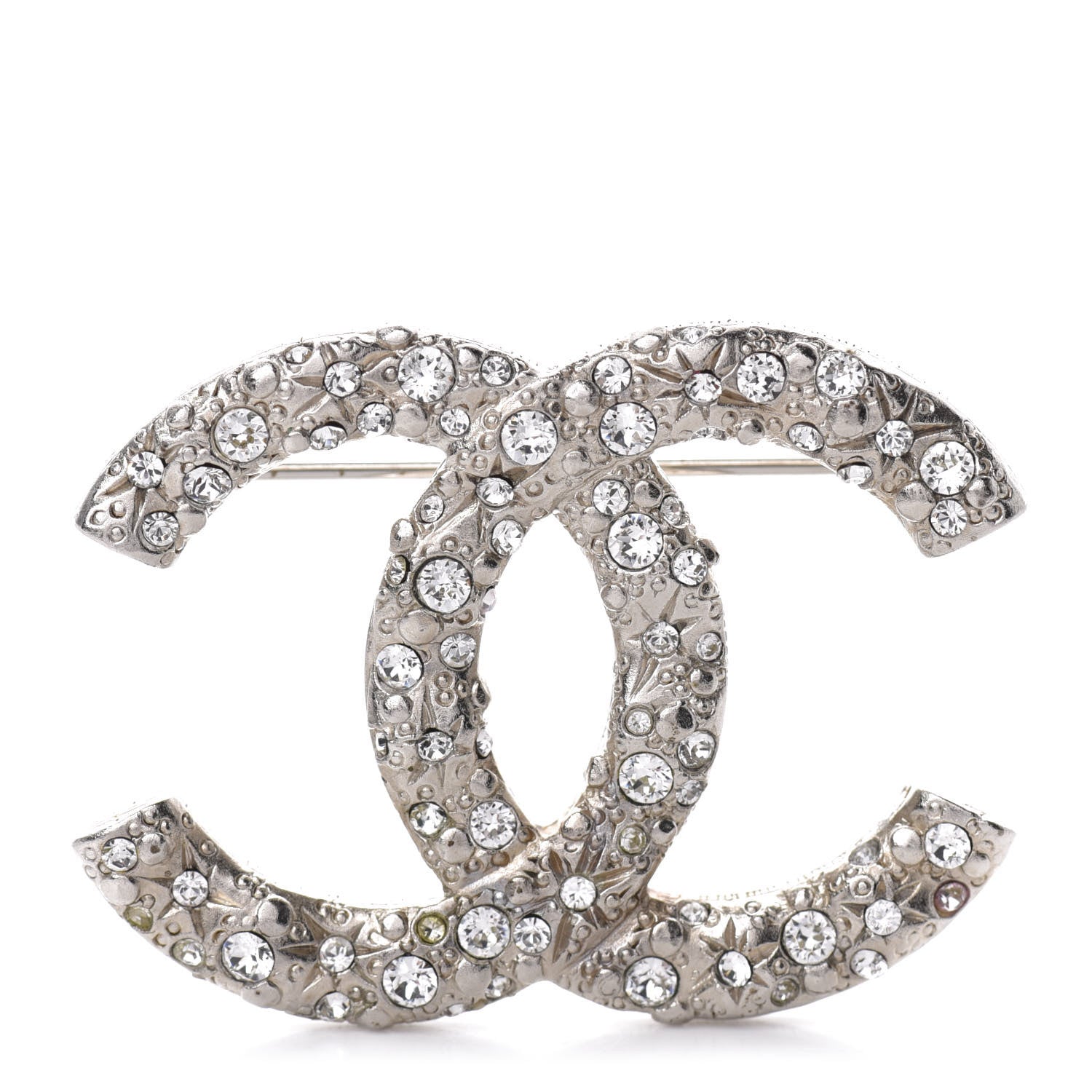 Chanel Swarovski Crystal Large CC Brooch Silver 1 of 5