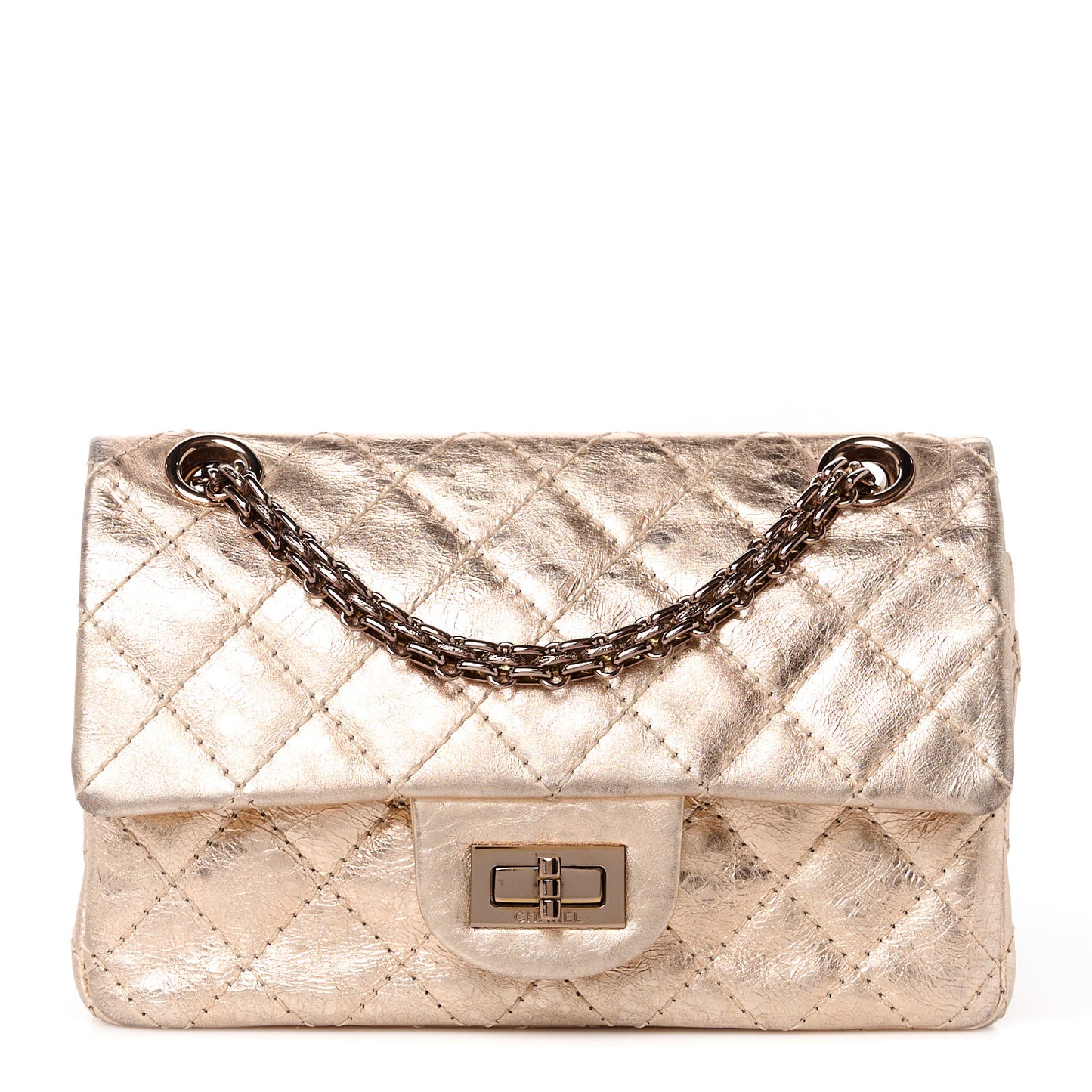 Metallic Aged Calfskin Quilted 2.55 Reissue 224 Flap Light Pink