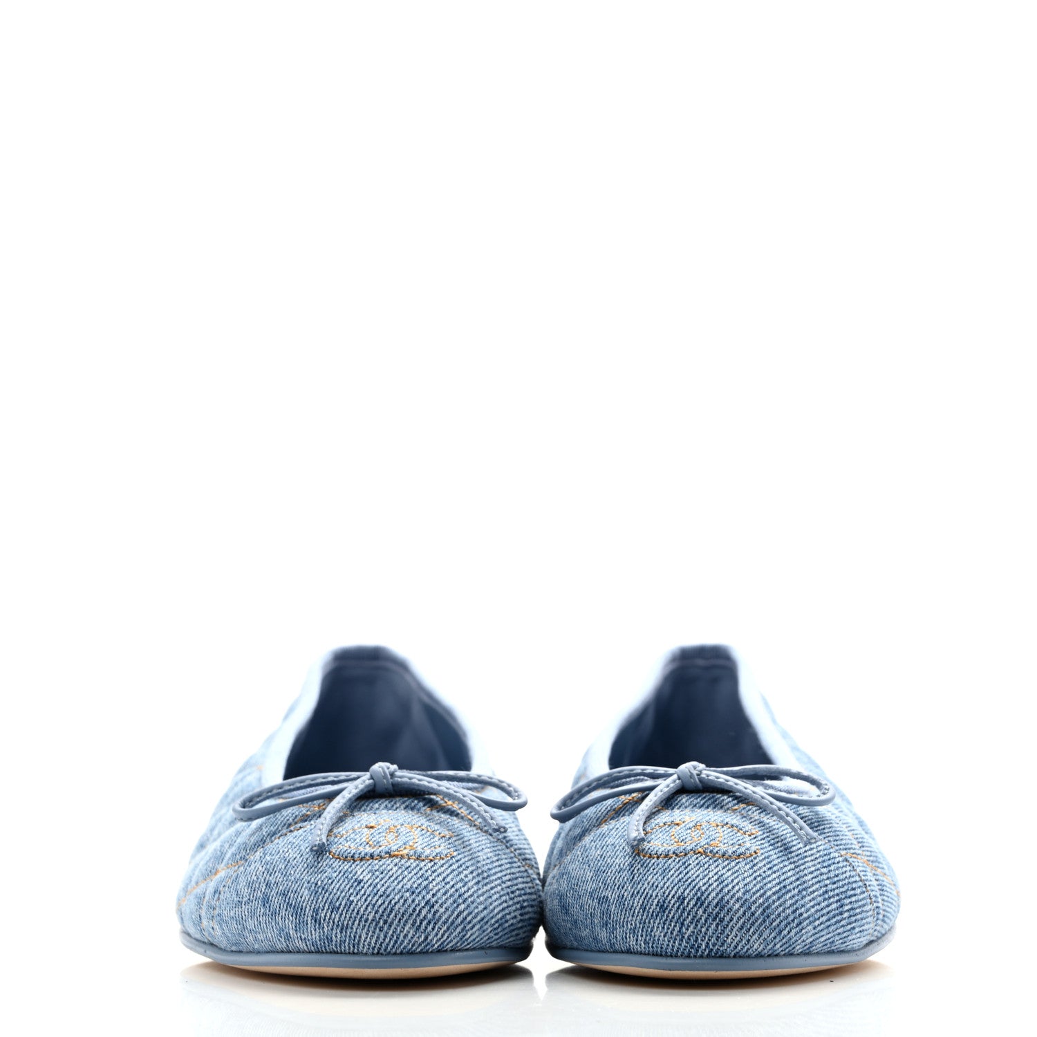 Chanel Denim Quilted CC Cap Toe Ballerina Flats 37 Light Blue 3 of 10