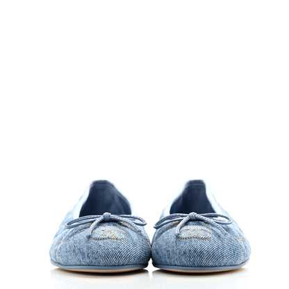 Chanel Denim Quilted CC Cap Toe Ballerina Flats 37 Light Blue 3 of 10