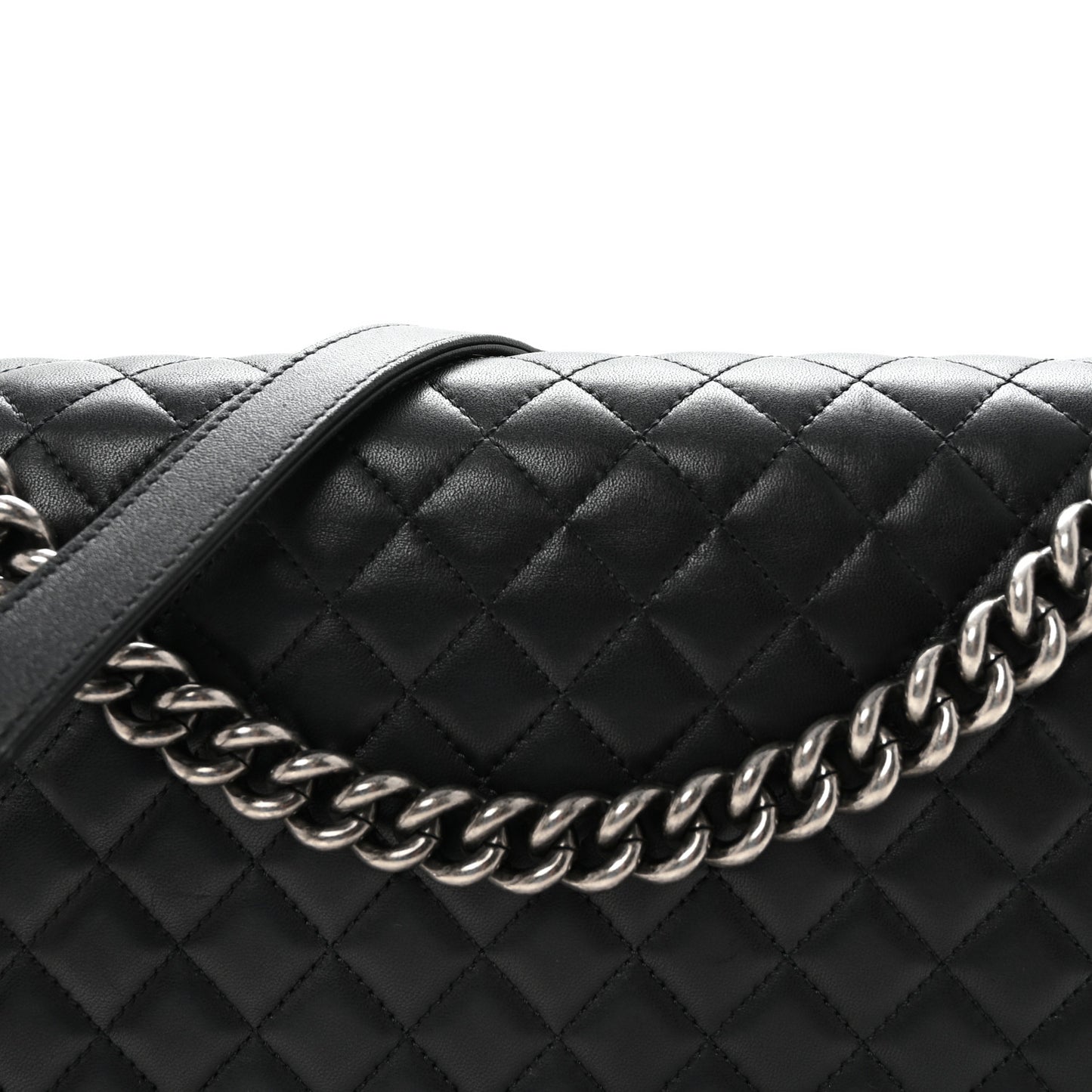 Lambskin Quilted Large Boy Flap Black
