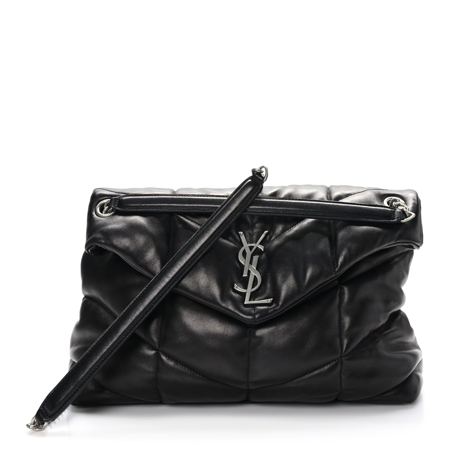 Lambskin Quilted Medium Loulou Puffer Monogram Chain Satchel Black
