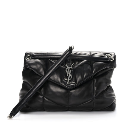 Saint Laurent Lambskin Quilted Medium Loulou Puffer Monogram Chain Satchel Black 1 of 9
