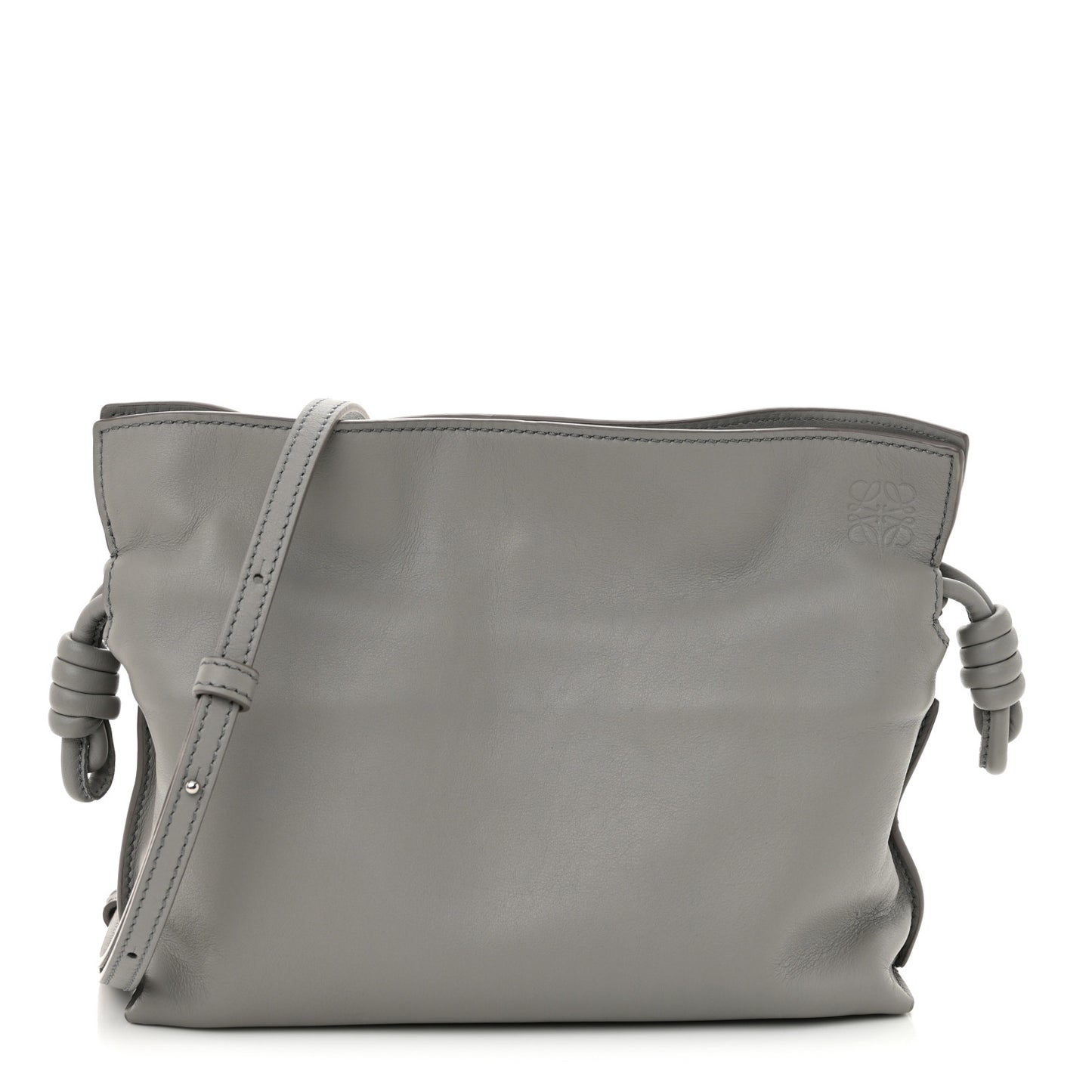 Calfskin Mini Flamenco Knot Clutch Pearl Grey