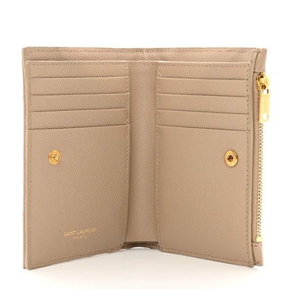 Saint Laurent Grain De Poudre Matelasse Chevron Cassandre Fragments Zipperred Bi-Fold Wallet Dark Beige 5 of 7