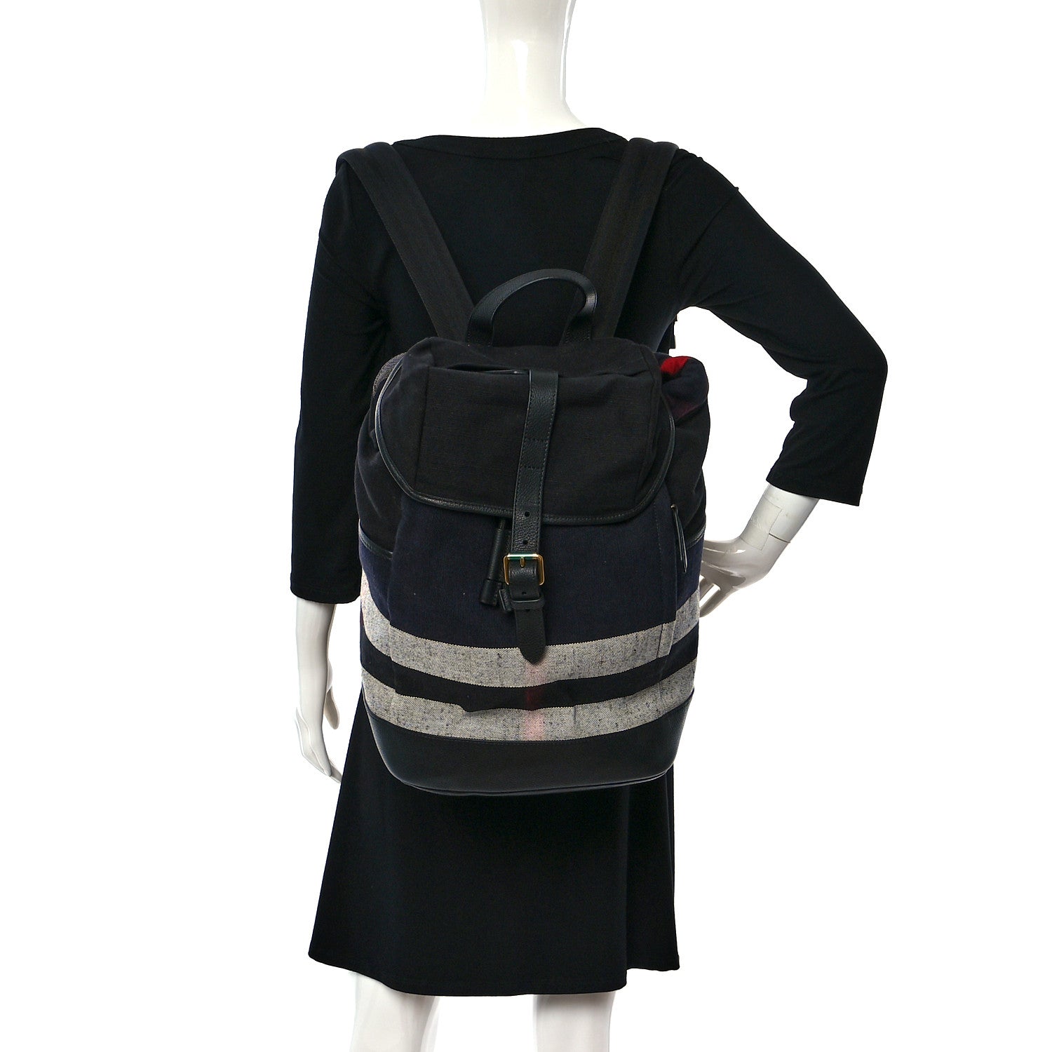 Burberry Overdyed Canvas Mega Check Drifton Backpack Black 2 of 10