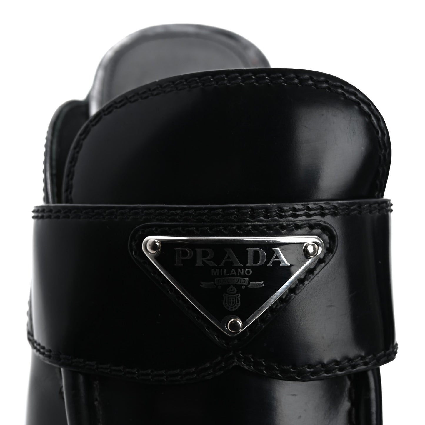 Spazzolato Metal Triangle Logo Platform Loafer Mules 37 Black