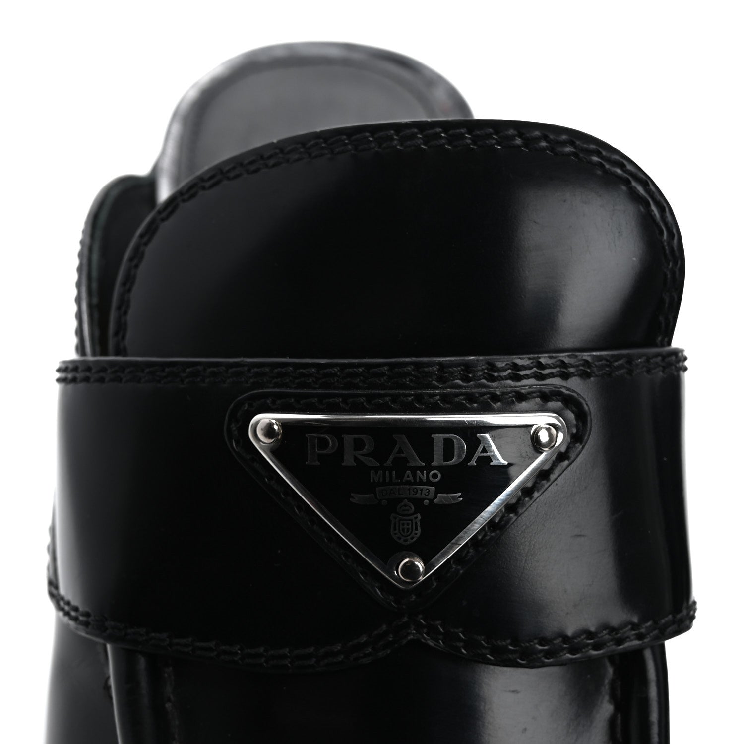 Prada Spazzolato Metal Triangle Logo Platform Loafer Mules 37 Black 17 of 17