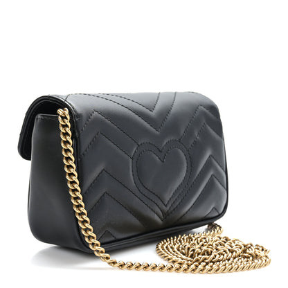 Gucci Calfskin Matelasse Super Mini GG Marmont Shoulder Bag Black 3 of 10