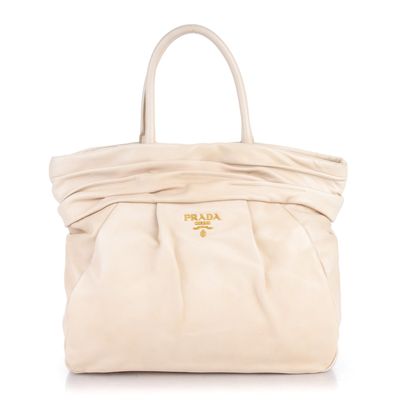 Prada Soft Calf Pleated Shopping Tote Talco 1 of 12