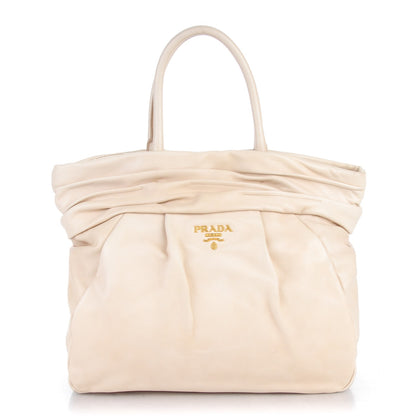 Prada Soft Calf Pleated Shopping Tote Talco 1 of 12