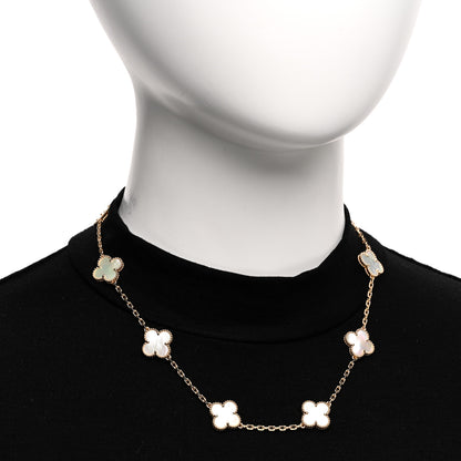 Van Cleef & Arpels 18K Yellow Gold Mother of Pearl 10 Motifs Vintage Alhambra Necklace 2 of 7