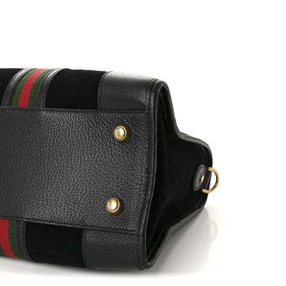 Gucci Suede Daino Textured Dollar Calfskin Web Medium Duffle Bag Black 10 of 10