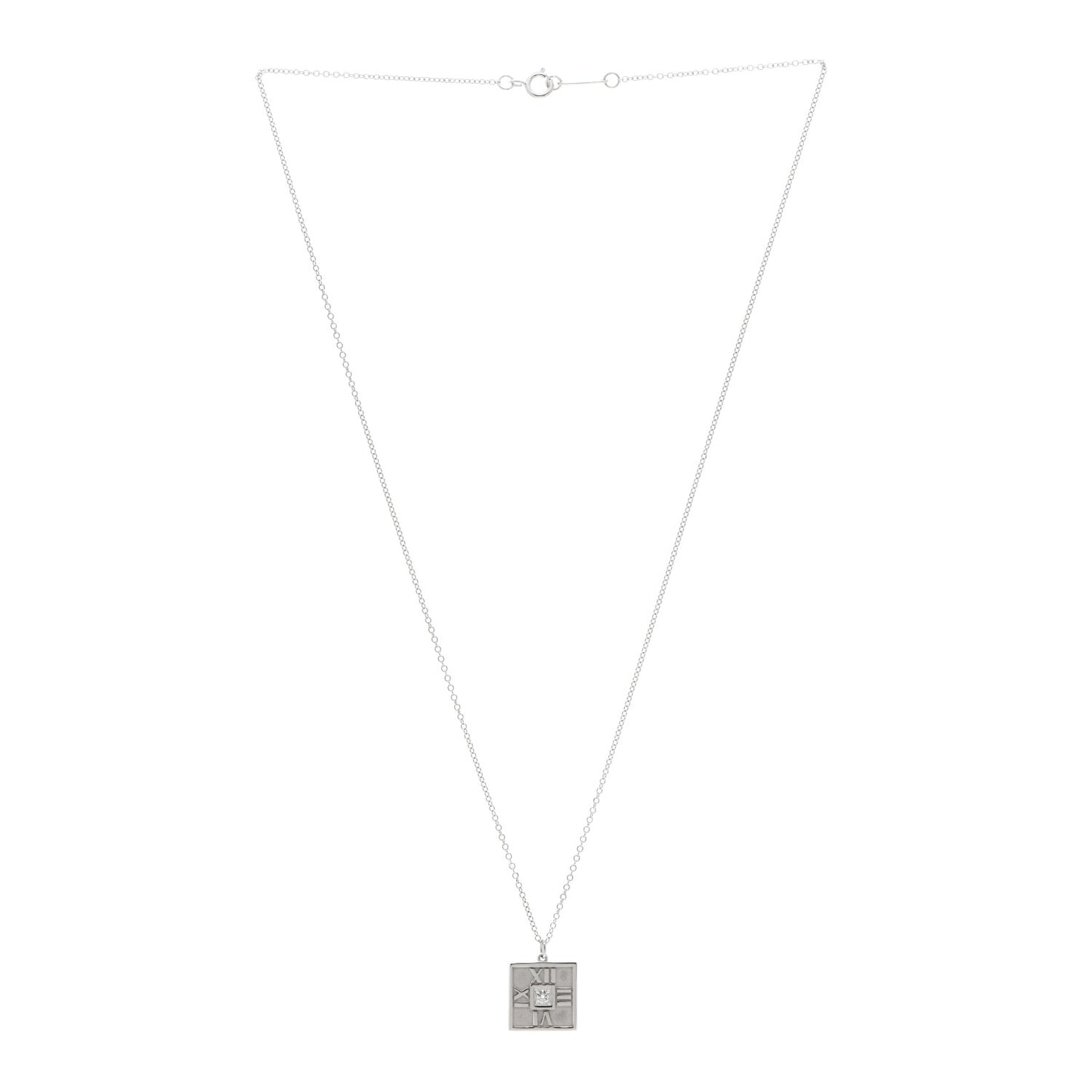 18K White Gold Diamond Atlas Square Pendant Necklace