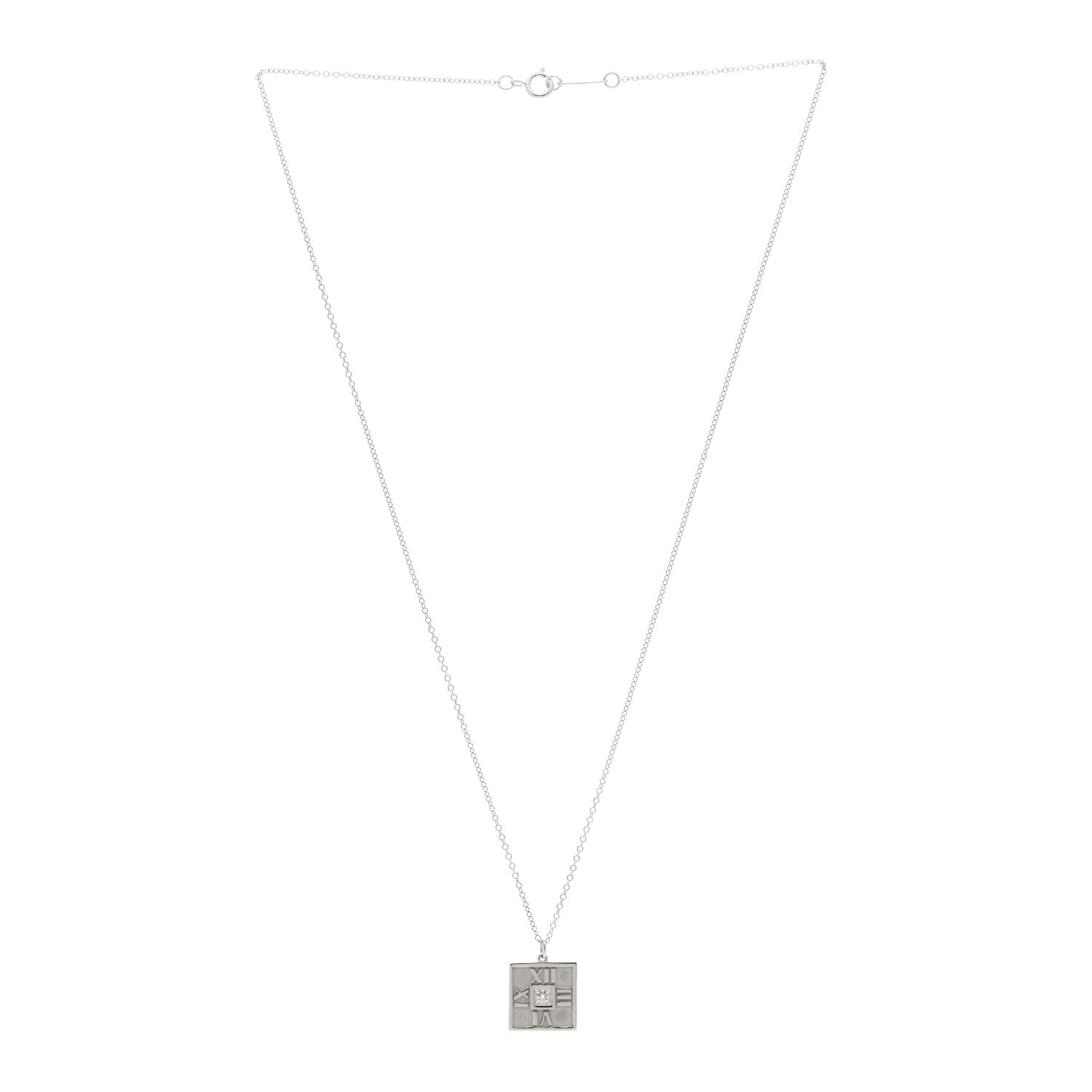 Tiffany 18K White Gold Diamond Atlas Square Pendant Necklace 3 of 5