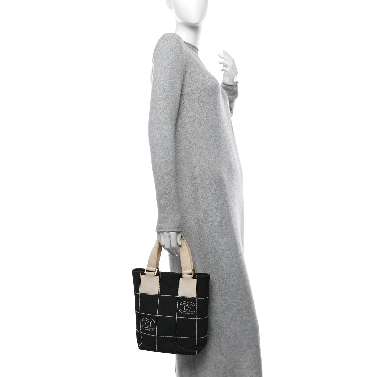 Chanel Canvas Square Stitched CC Small Tote Bag Black 2 of 19