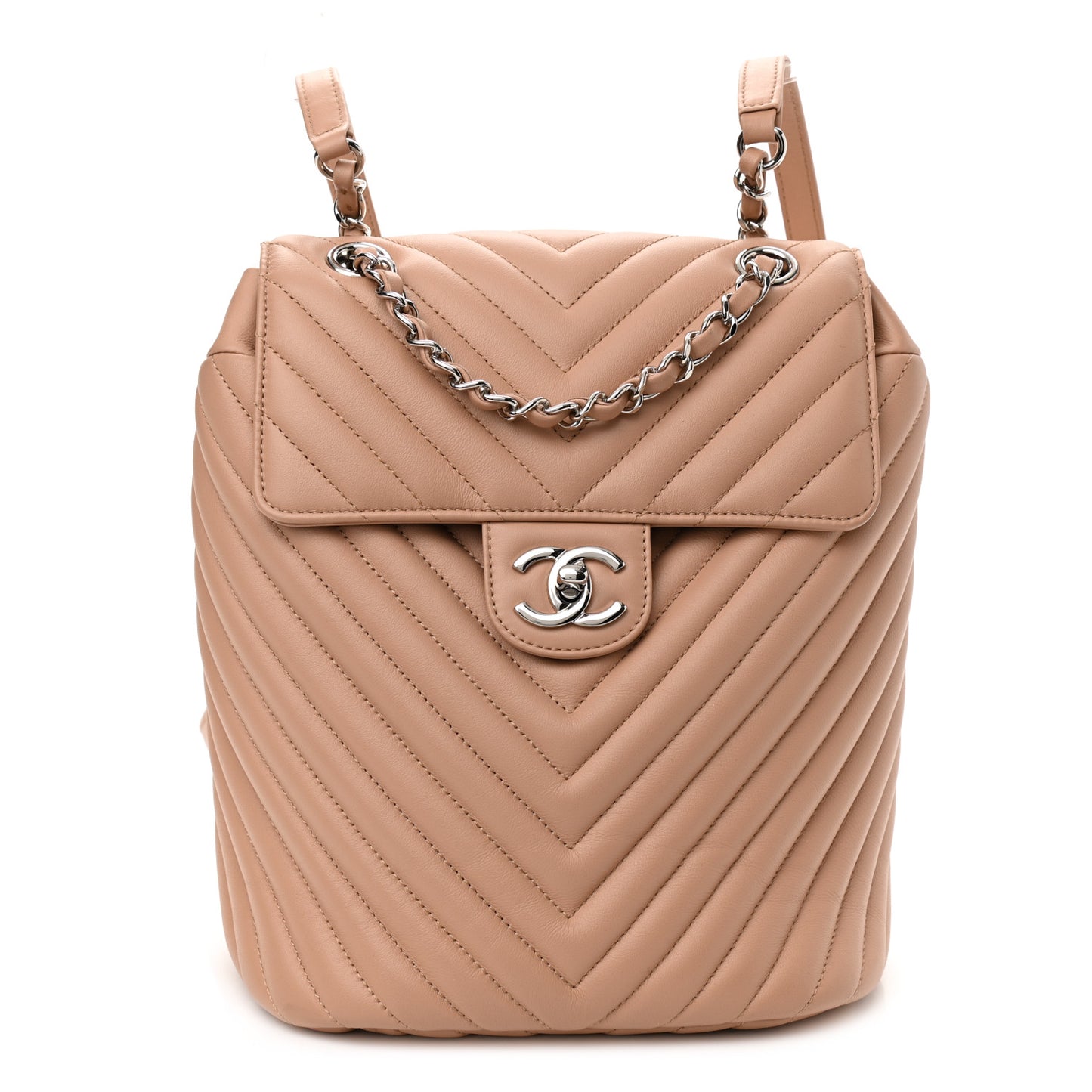 Calfskin Chevron Quilted Small Urban Spirit Backpack Beige