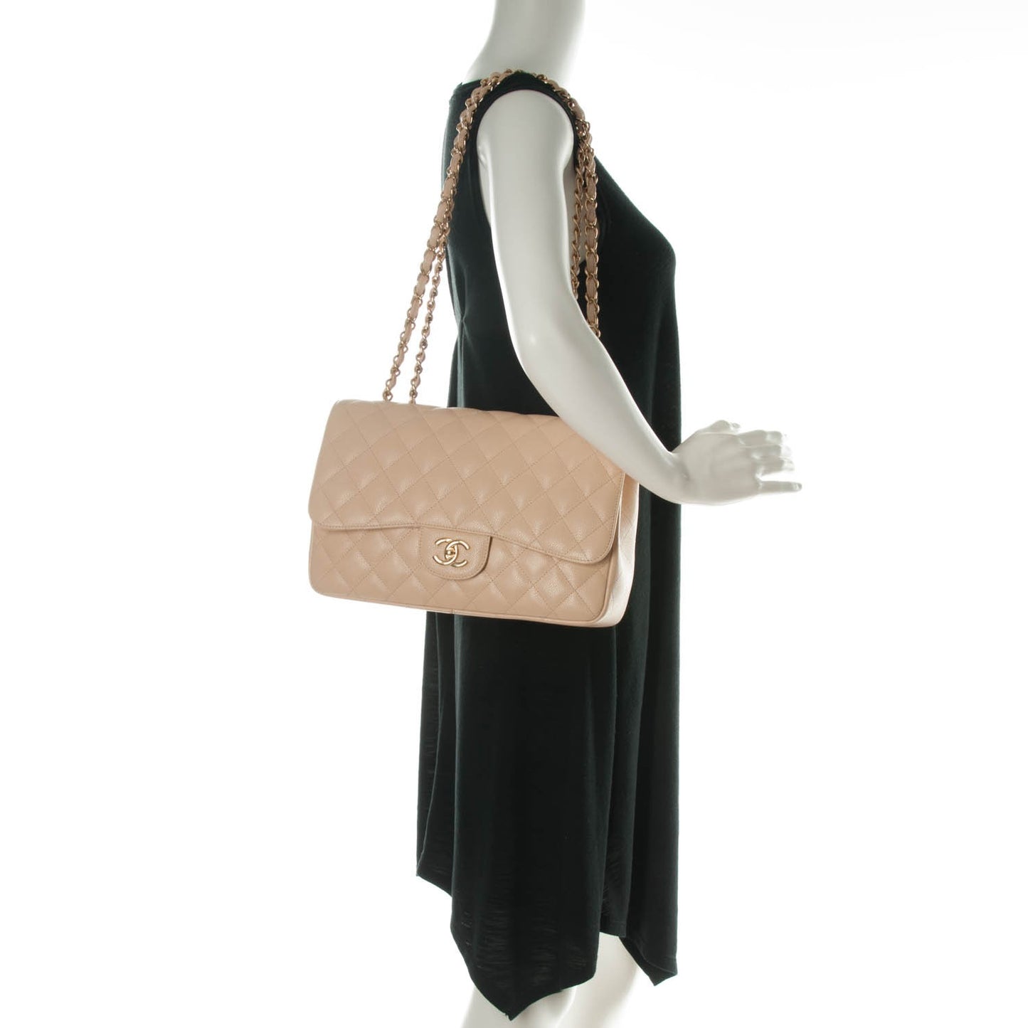 Caviar Quilted Jumbo Single Flap Beige Clair