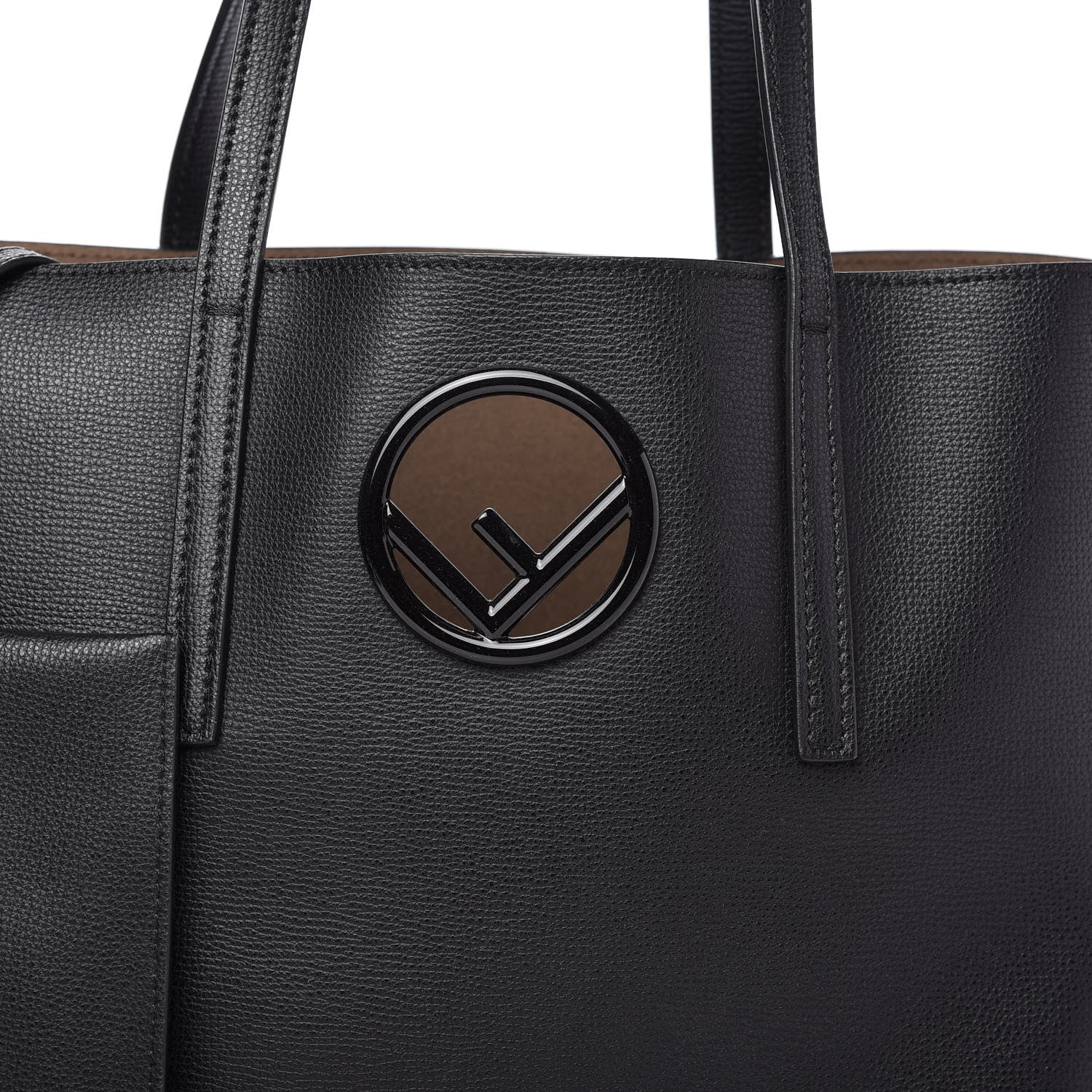 Fendi Vitello Vienna Enamel F is Fendi Shopping Tote Black Taupe 10 of 10