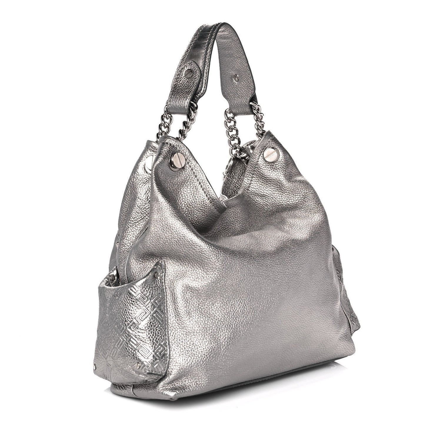 Metallic Calfskin Front Pocket Shoulder Bag Silver