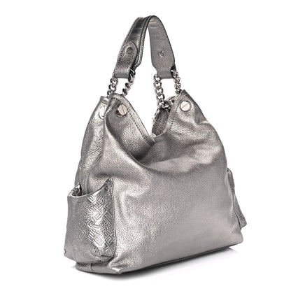 Versace Metallic Calfskin Front Pocket Shoulder Bag Silver 3 of 8