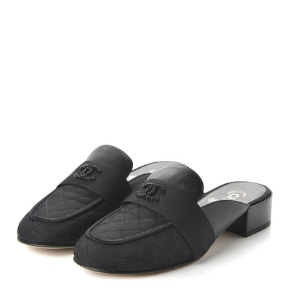 Chanel Lambskin Grosgrain Cap Toe CC Mules 36.5 Black 3 of 9