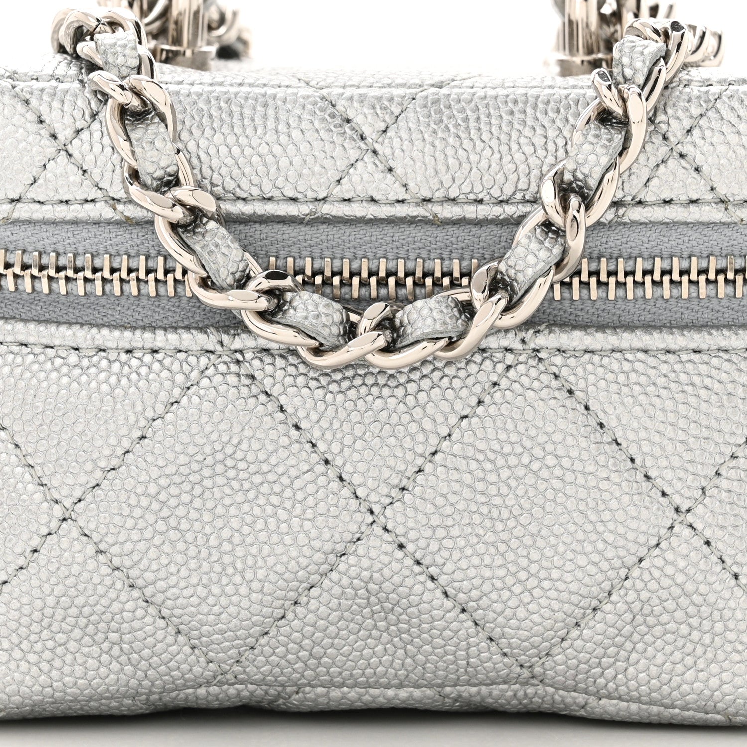 Chanel Metallic Caviar Quilted Mini Top Handle Vanity With Chain Silver 8 of 10