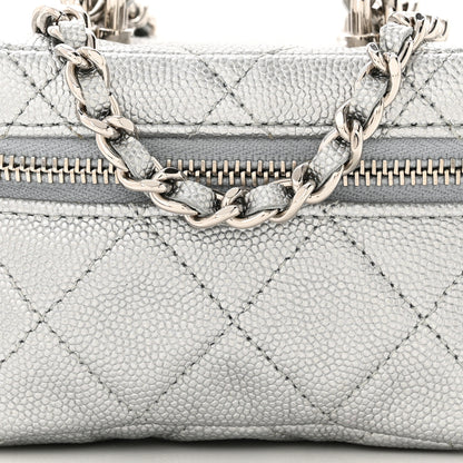 Chanel Metallic Caviar Quilted Mini Top Handle Vanity With Chain Silver 8 of 10