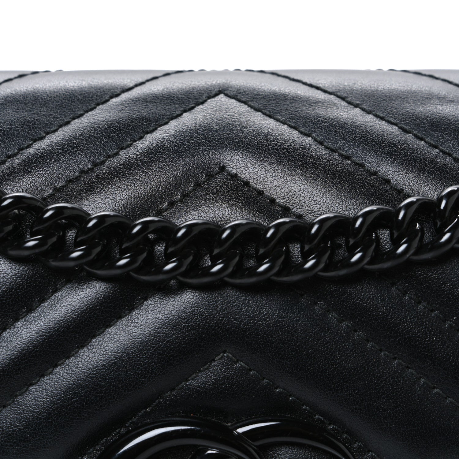 Gucci Calfskin Matelasse Monochrome Small GG Marmont Shoulder Bag Black 8 of 13