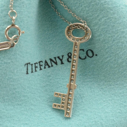 Tiffany Platinum Diamond Oval Key Pendant Necklace 5 of 6