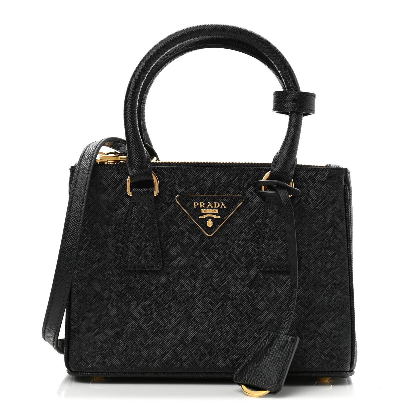 Saffiano Lux Mini Galleria Double Zip Tote Black